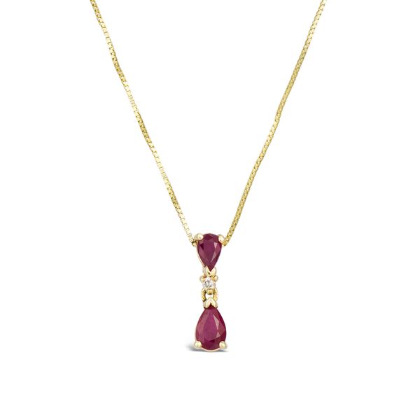 Yellow Gold Ruby and Diamond Teardrop Pendant