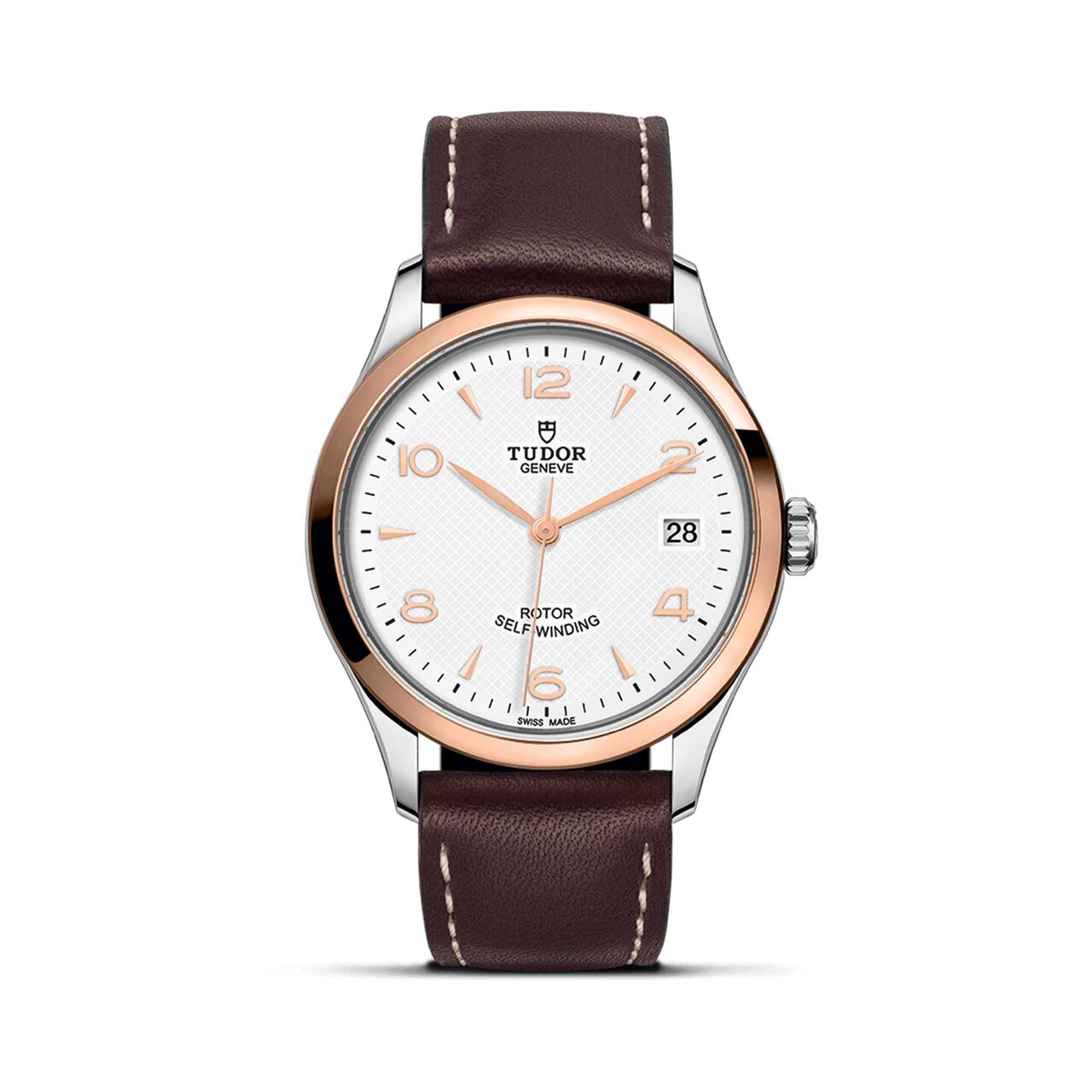 Tudor 1926 Boîtier en acier 36 mm^ lunette en or rose^ bracelet en cuir brun image number 0