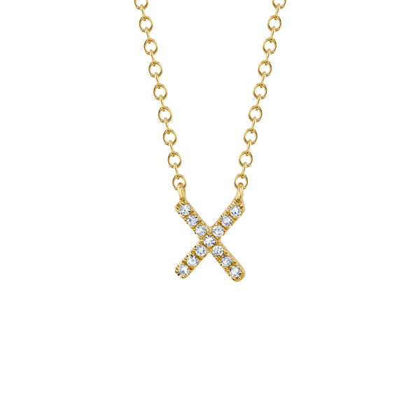Initials Yellow Gold and Diamond Pavé Letter X Necklace