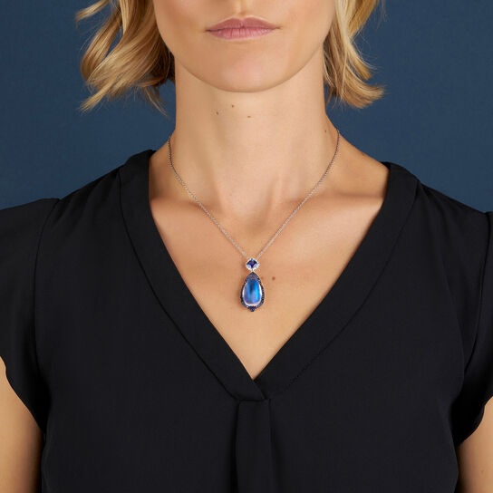 omi prive pear shape moonstone sapphire and diamond pendant  p1413 on model image number 1