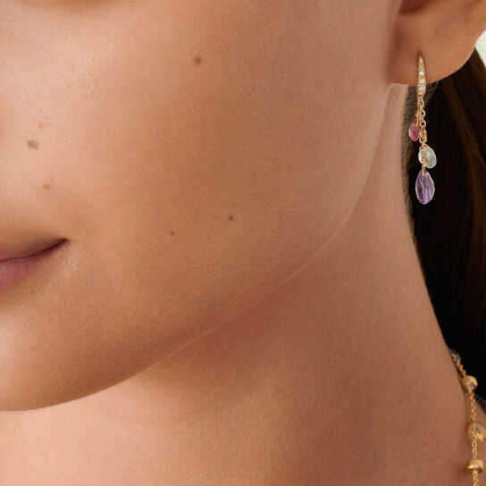 Paradise Yellow Gold, Diamond and Semi-Precious Gemstone Drop Earrings image number 1