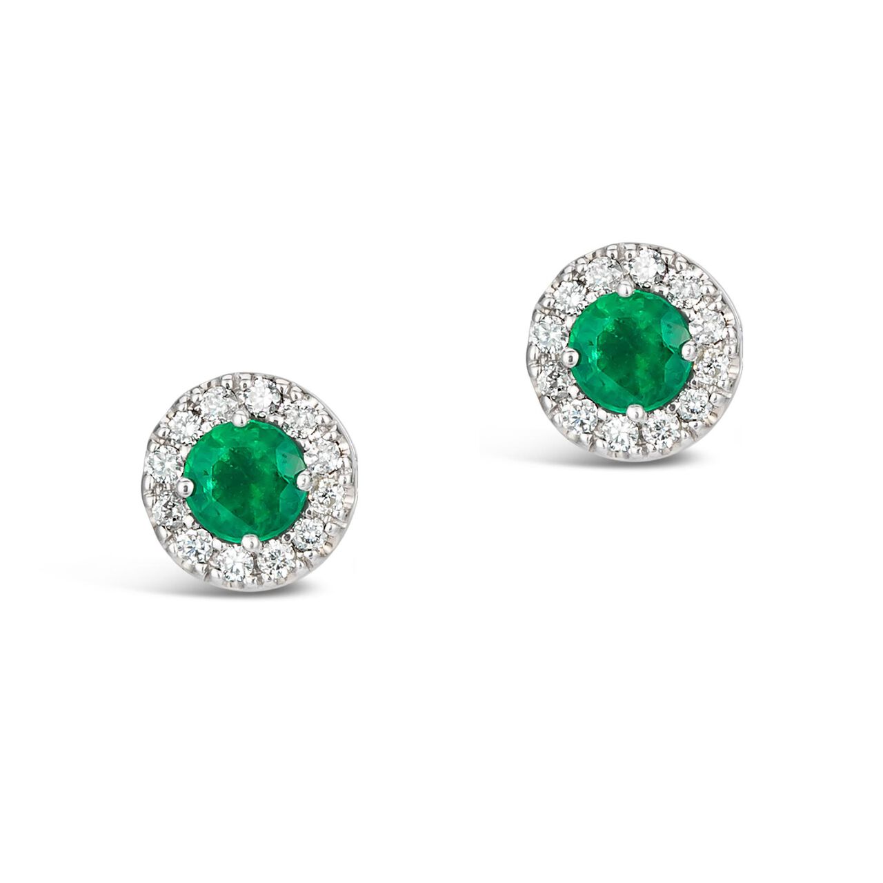maison birks salon white gold emerald and diamond halo stud earrings ew7929e18kt front image number 0