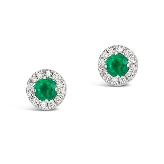 maison birks salon white gold emerald and diamond halo stud earrings ew7929e18kt front image number 0