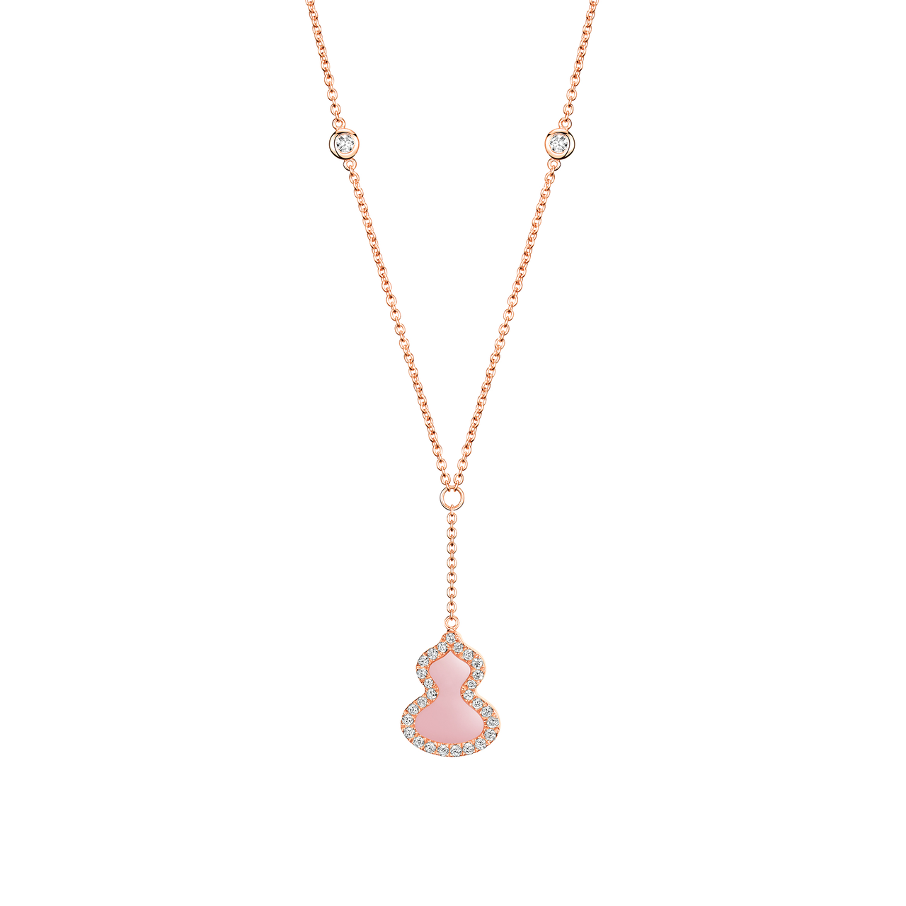 Qeelin Petite Wulu Rose Gold Necklace with Diamonds and Pink Opal WUNL0009DRGDPO Front image number 0