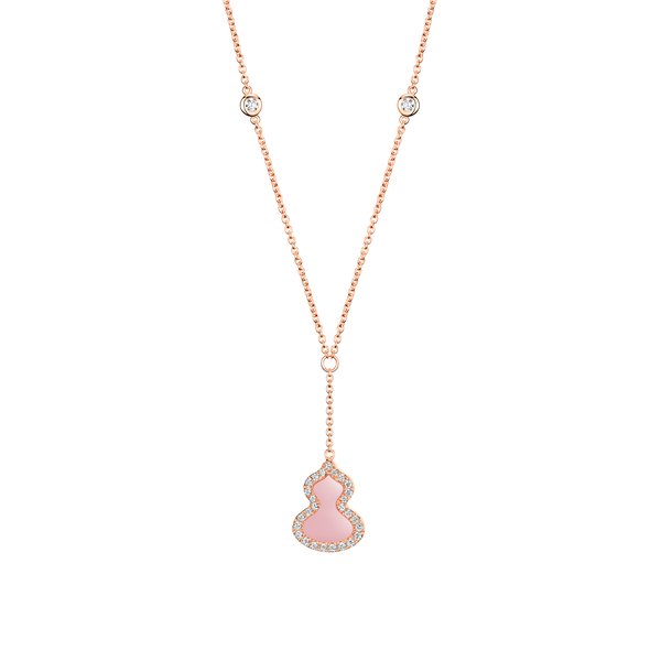 Wulu Petite Rose Gold, Pink Opal and Diamond Pavé Drop Necklace