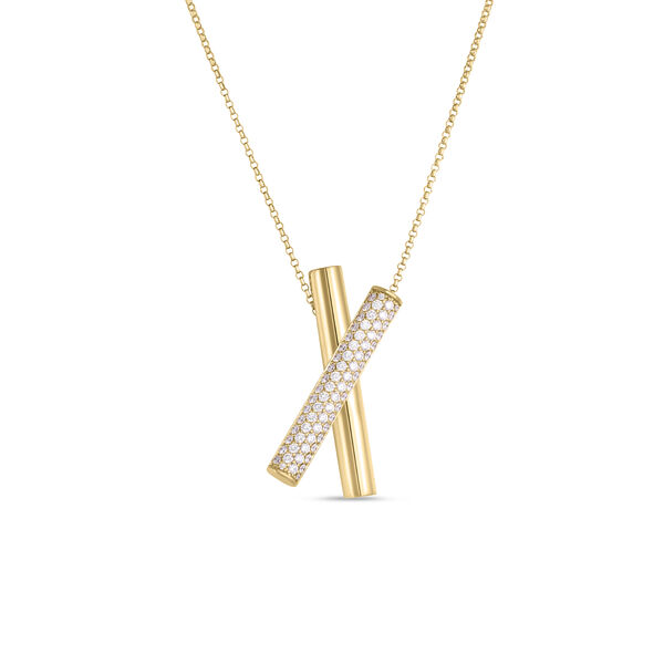 Domino Yellow Gold and Diamond Pavé Crossover Pendant