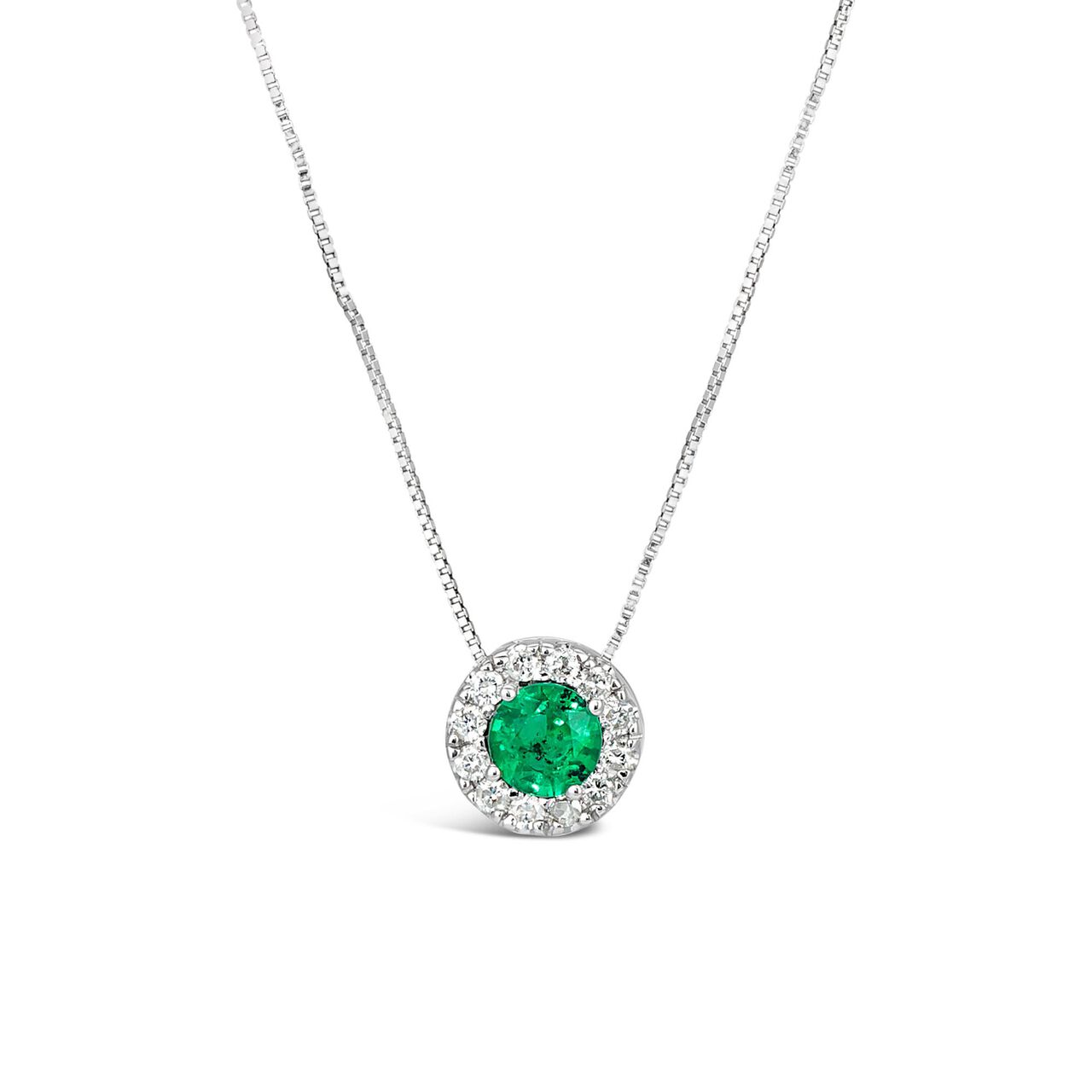 maison birks salon white gold emerald and diamond halo pendant pw7930e18kt front image number 0