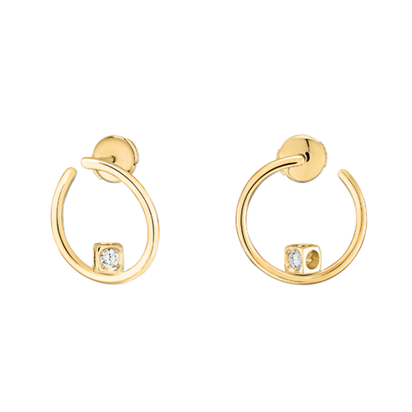 Boucles d'oreilles anneaux Le Cube Diamant en or jaune avec diamants