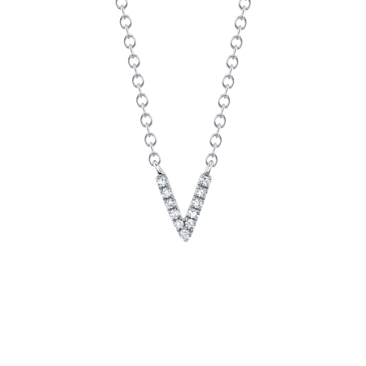 Initials White Gold and Diamond Pavé Letter V Necklace image number 0