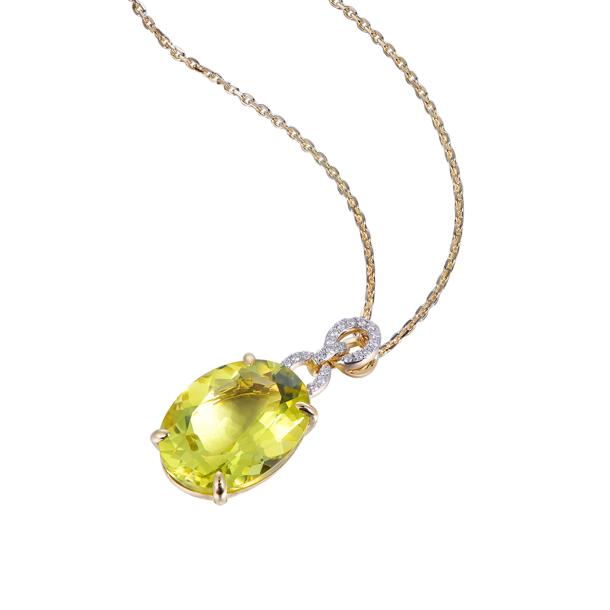 Oval Lemon Quartz Pendant in Yellow Gold