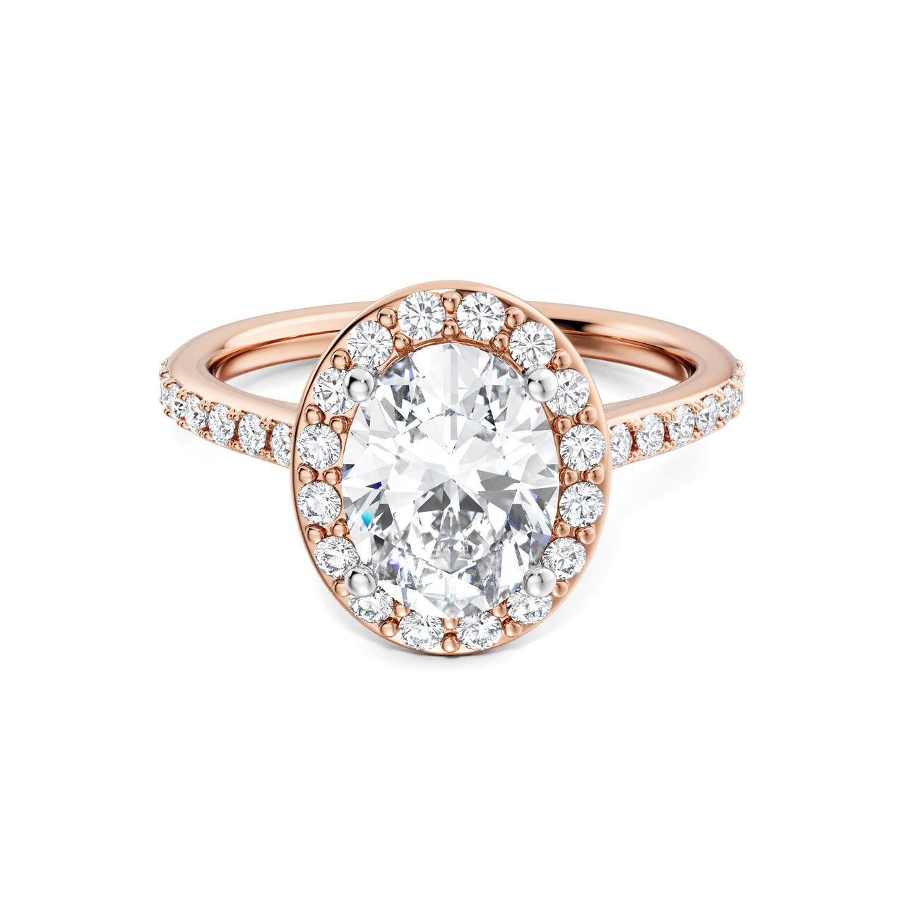 Birks Ros&eacute;e du Matin Rose Gold Oval-Cut Diamond Engagement Ring with Halo and Pav&eacute; Band image number 0