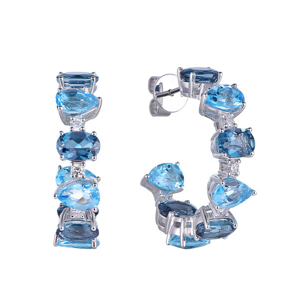 Boucles d'Oreilles Topaze Bleue Suisse et Bleue de Londres en Or Blanc
