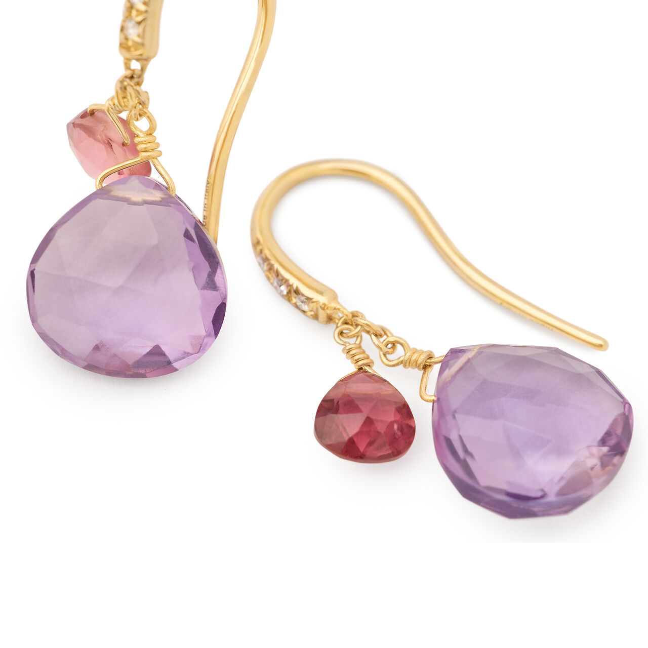 Marco Bicego Paradise Yellow Gold, Diamond, Amethyst and Pink Tourmaline Earrings OB1955-AB MIX331 Y 02 image number 2