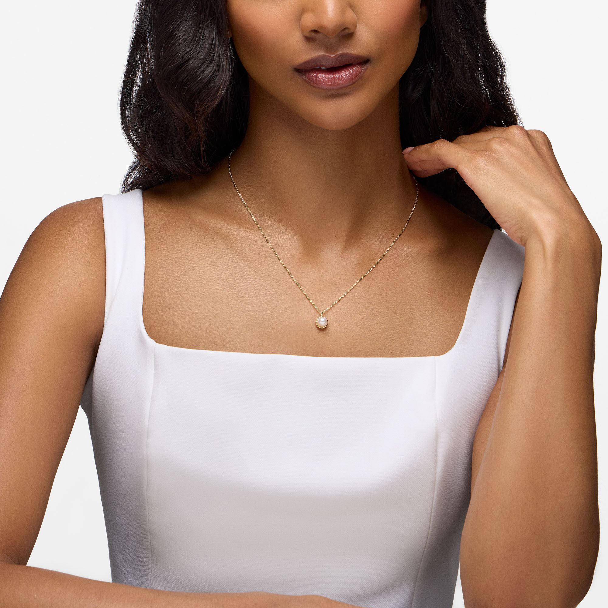 Yellow Gold Bead and Freshwater Pearl Pendant