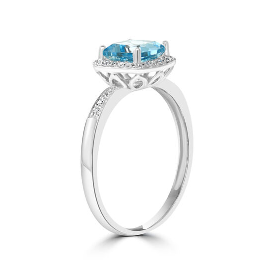 Salon White Gold Cushion Cut swiss blue topaz and Diamond Ring image number 1