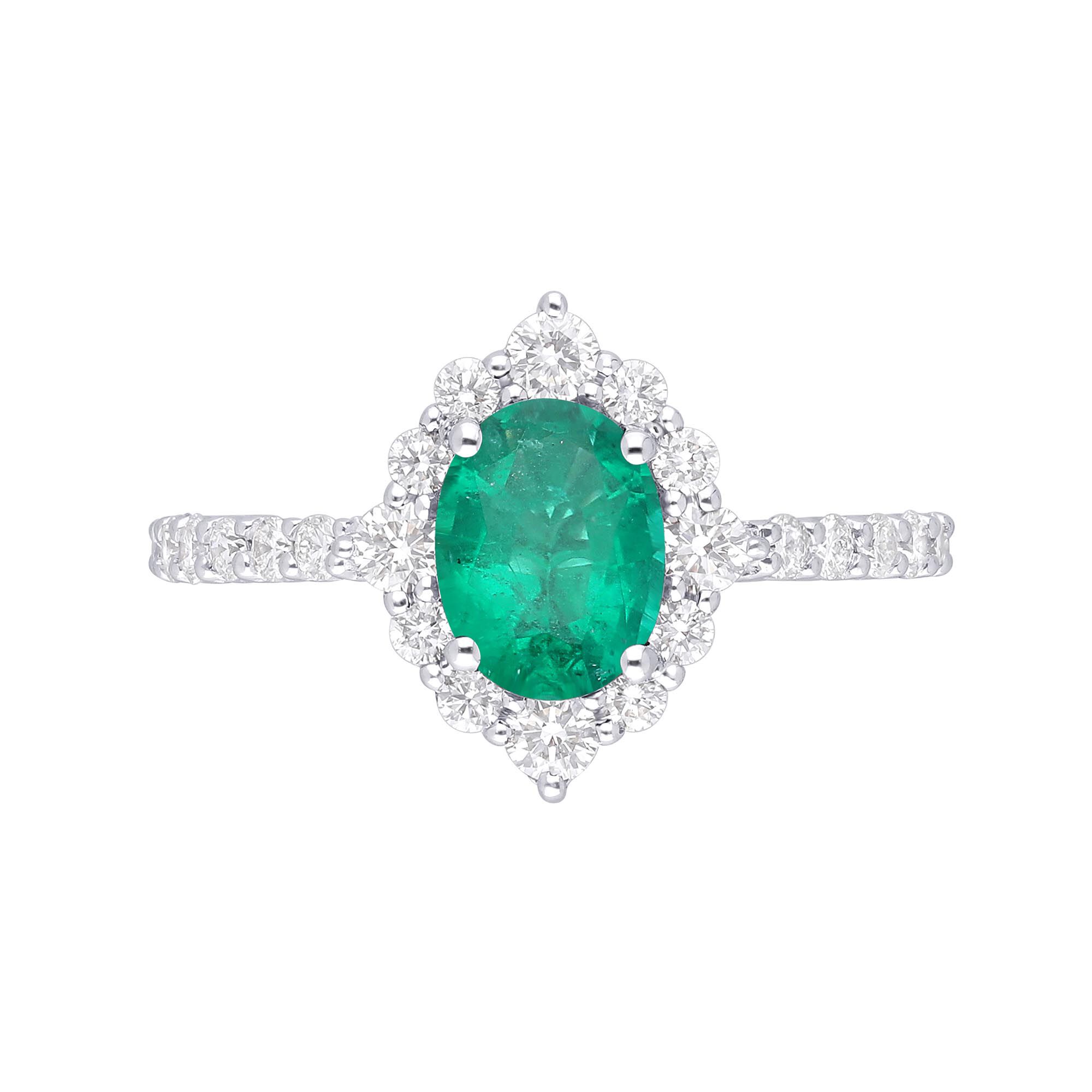 Oval Emerald and Diamond Halo Ring Maison Birks Salon SG12185R