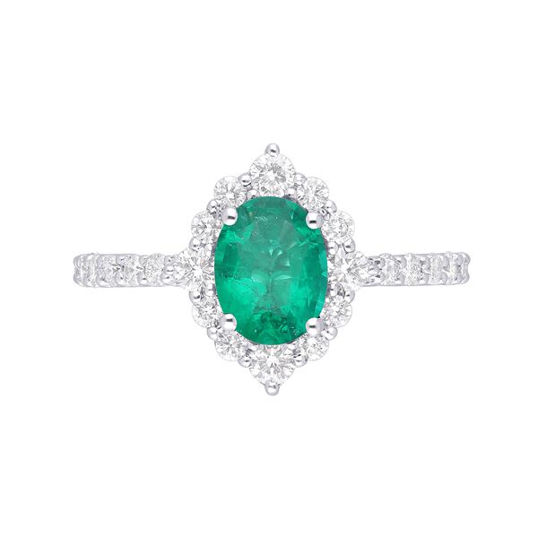 Bague avec émeraude ovale et halo de diamants