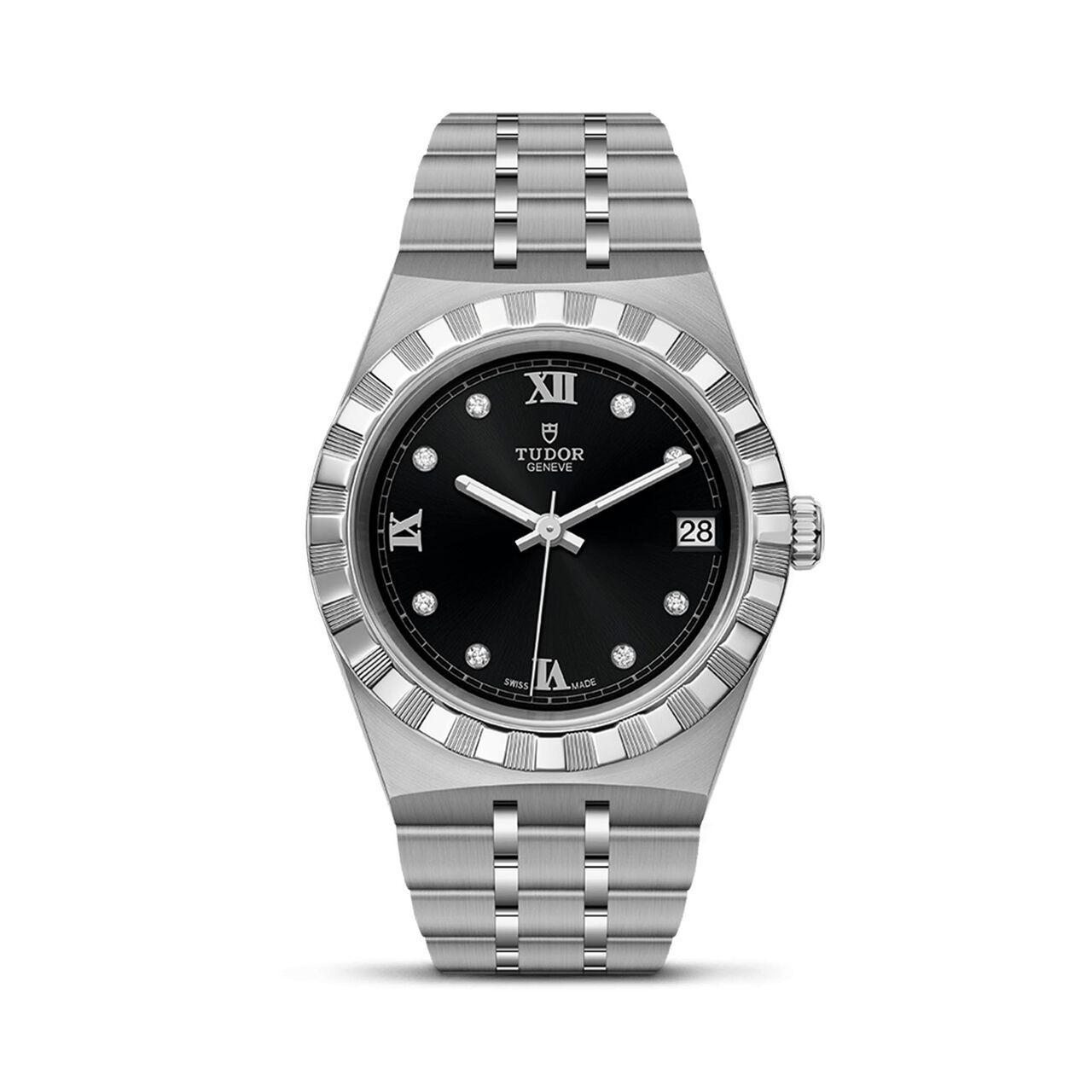 maison birks tudor royal 34 mm steel case black diamond set dial steel bracelet m28400 0004 image number 0