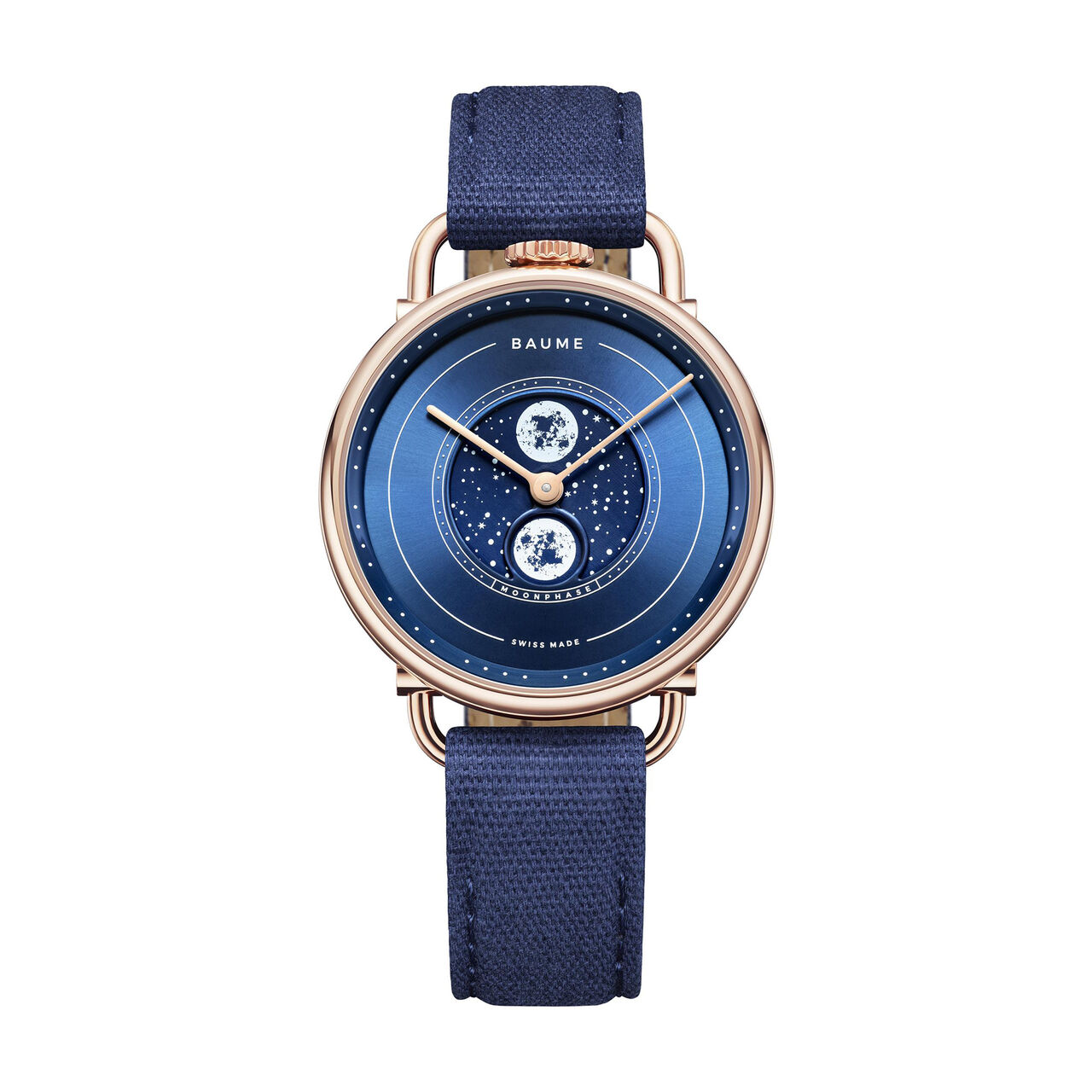 Baume 35 mm phase de lune quartz en acier inoxydable avec PVD doré image number 0