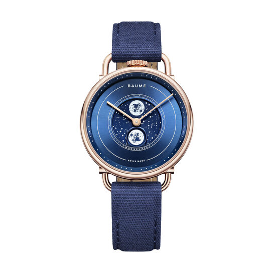 Baume 35 mm phase de lune quartz en acier inoxydable avec PVD doré image number 0