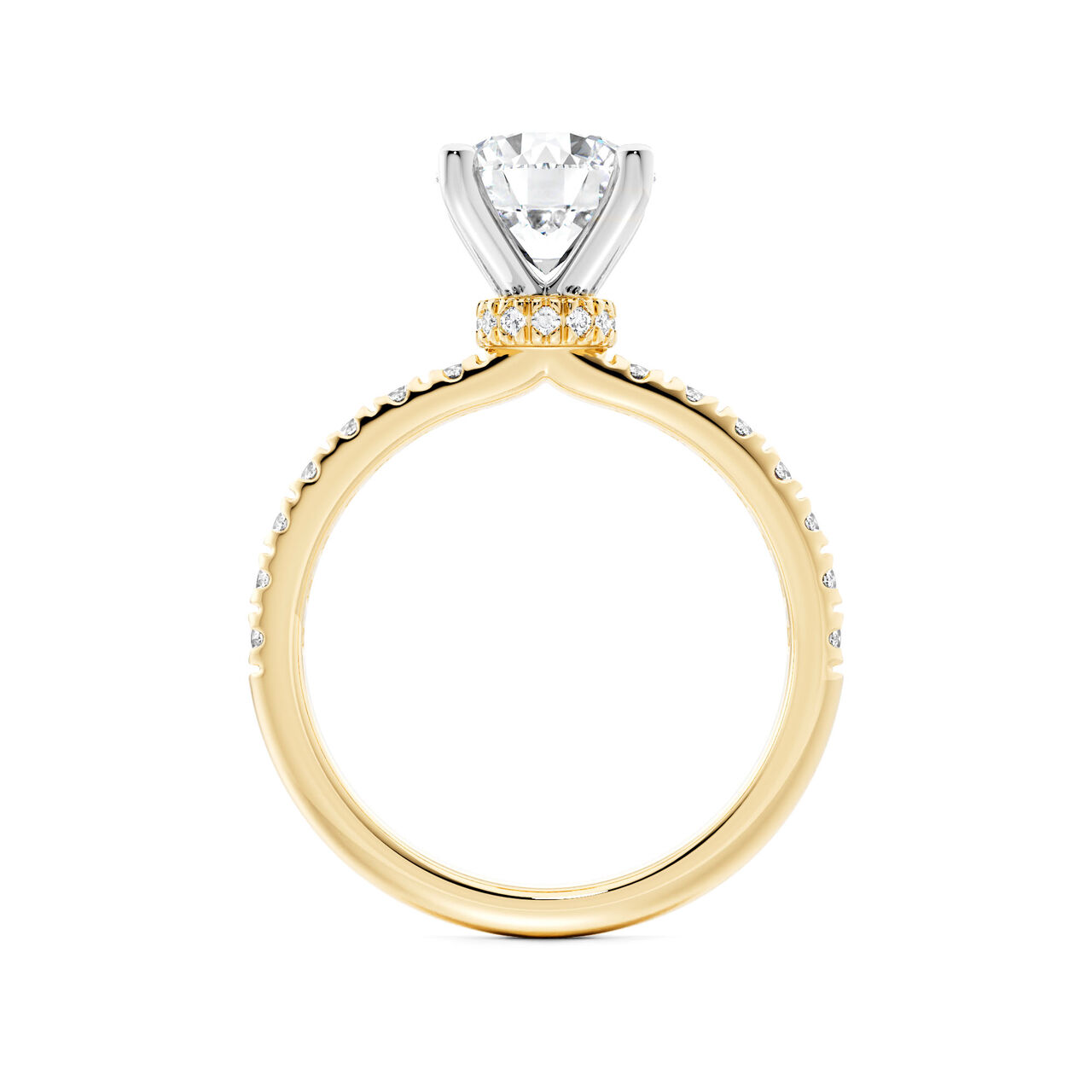 Birks Deco Bague de fian&ccedil;ailles en or jaune &agrave; diamant solitaire rond avec halo cach&eacute; image number 2