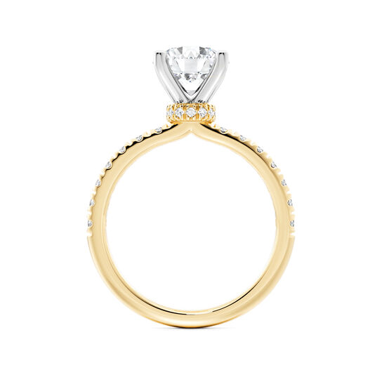 Birks Deco Bague de fian&ccedil;ailles en or jaune &agrave; diamant solitaire rond avec halo cach&eacute; image number 2