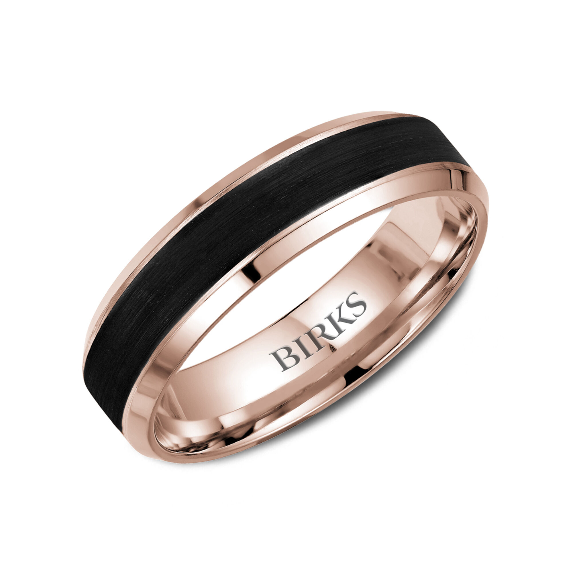 Birks Mens 6.5 mm 18K Rose Gold and Black Carbon Wedding Band Size 10