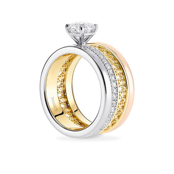 Bague de fiançailles en diamant solitaire, trio d'or