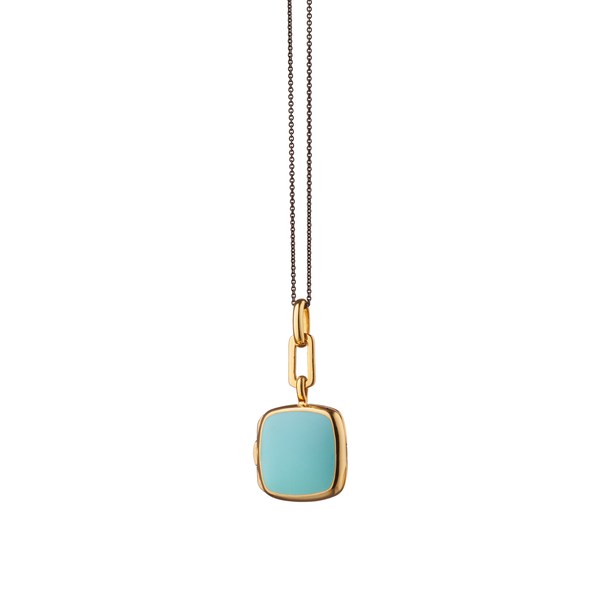 Locket X Color Yellow Gold Vermeil and Turquoise Enamel Cushion Pendant