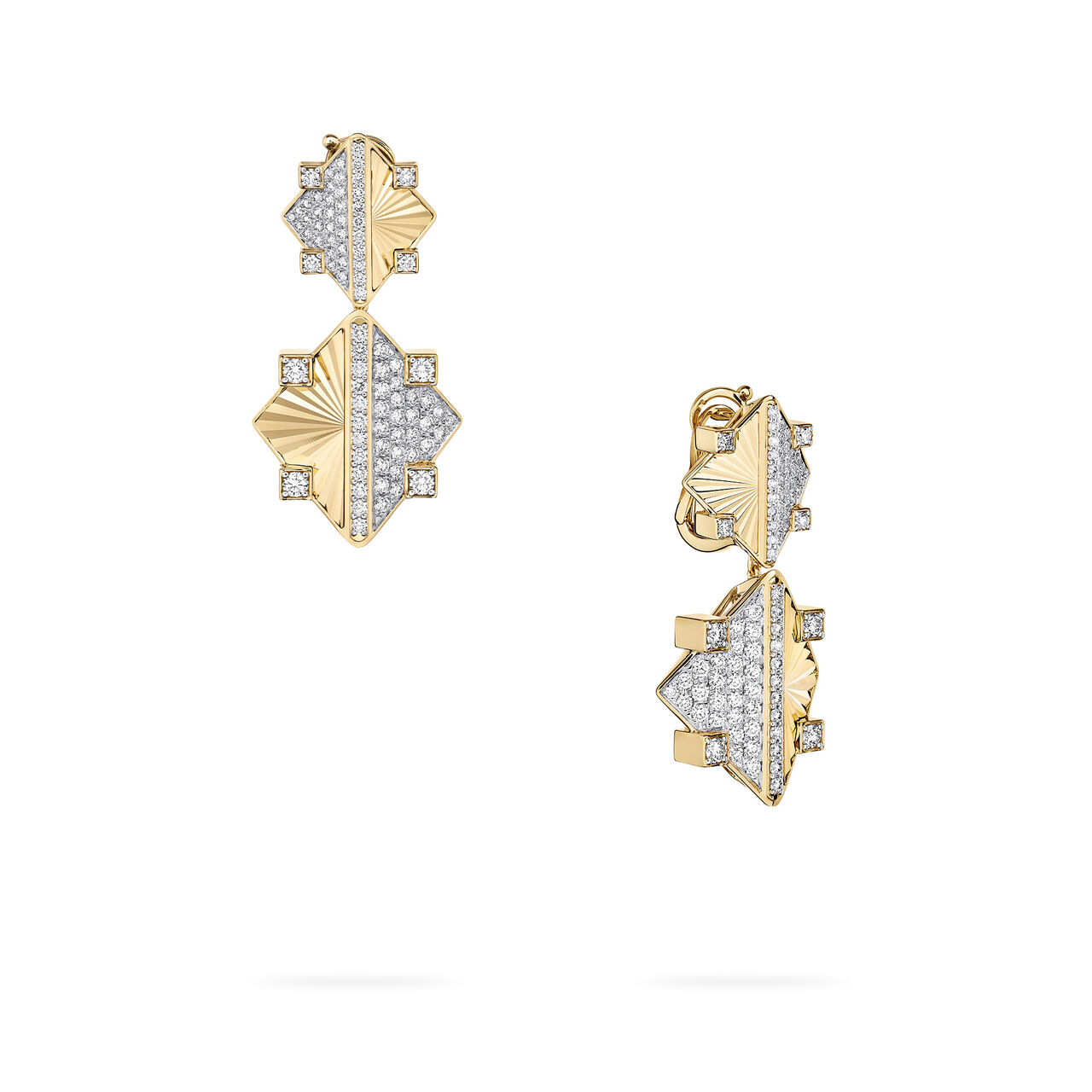 Birks Muse Exceptional Guilloché Yellow Gold and Diamond Drop Earrings image number 3