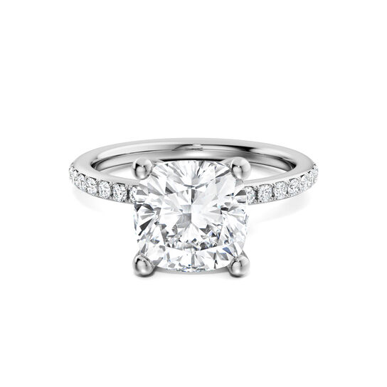 Cushion-cut diamond pavé engagement ring in platinum, front view image number 0