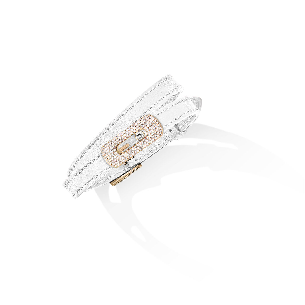 Messika Paris - My Move Rose Gold and Diamond Pavé Leather Bracelet 32007 Angle image number 1