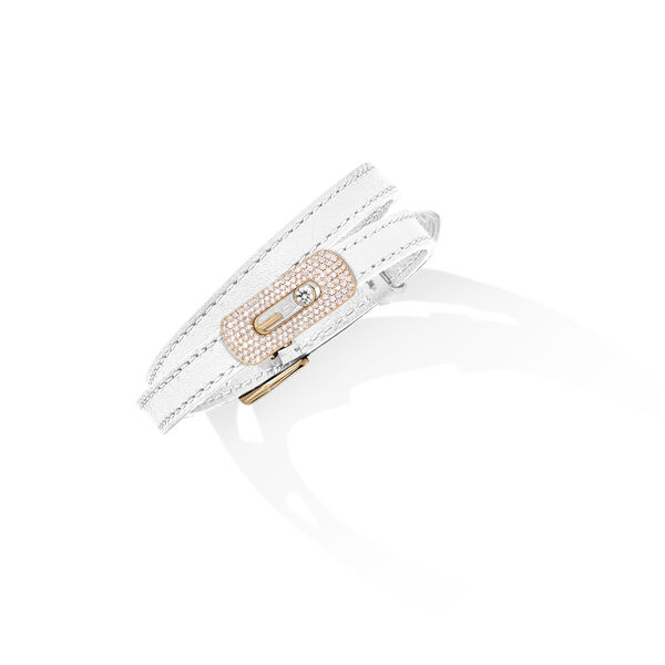 Bracelet My Move en cuir avec motif en or rose pavé de diamants