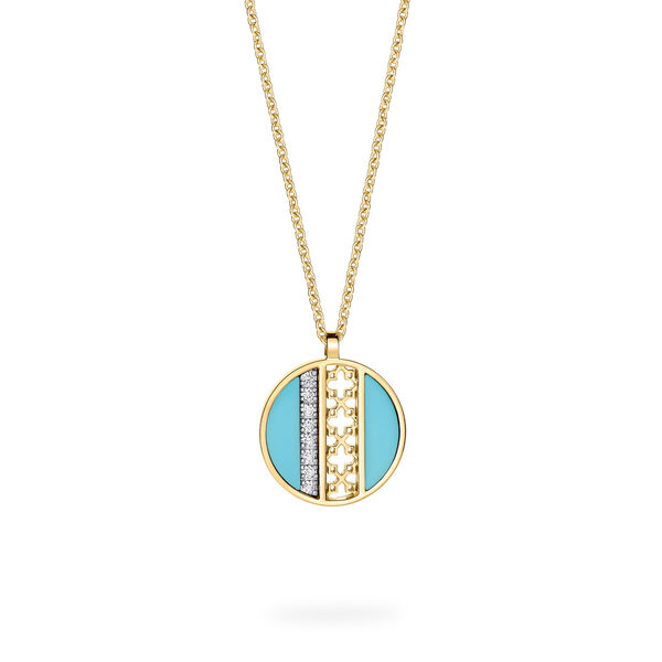 Turquoise and Diamond Medallion Pendant, S (14 mm)