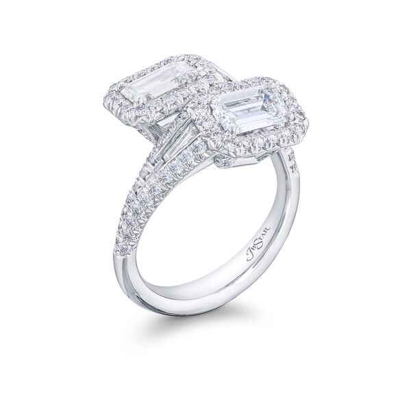 Emerald-Cut Diamond Twogether Ring with Single Halo
