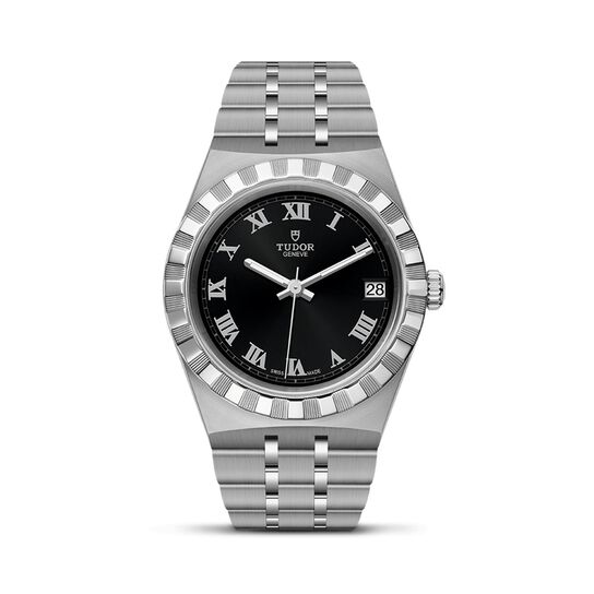 maison birks tudor royal 34 mm steel case dark coloured dial steel bracelet m28400 0003 image number 0