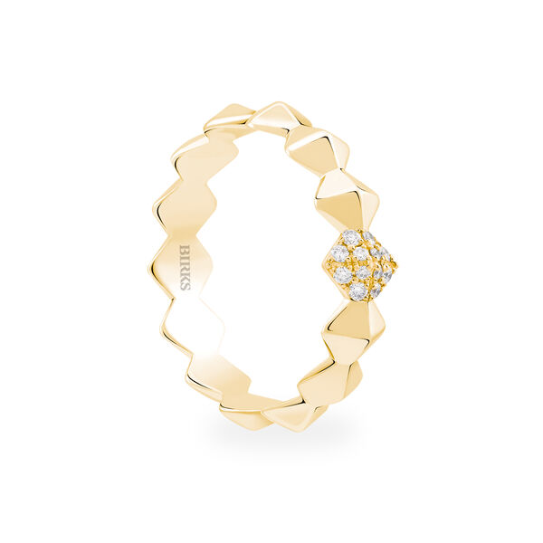 Stackable Yellow Gold and Diamond Rock & Pearl Ring