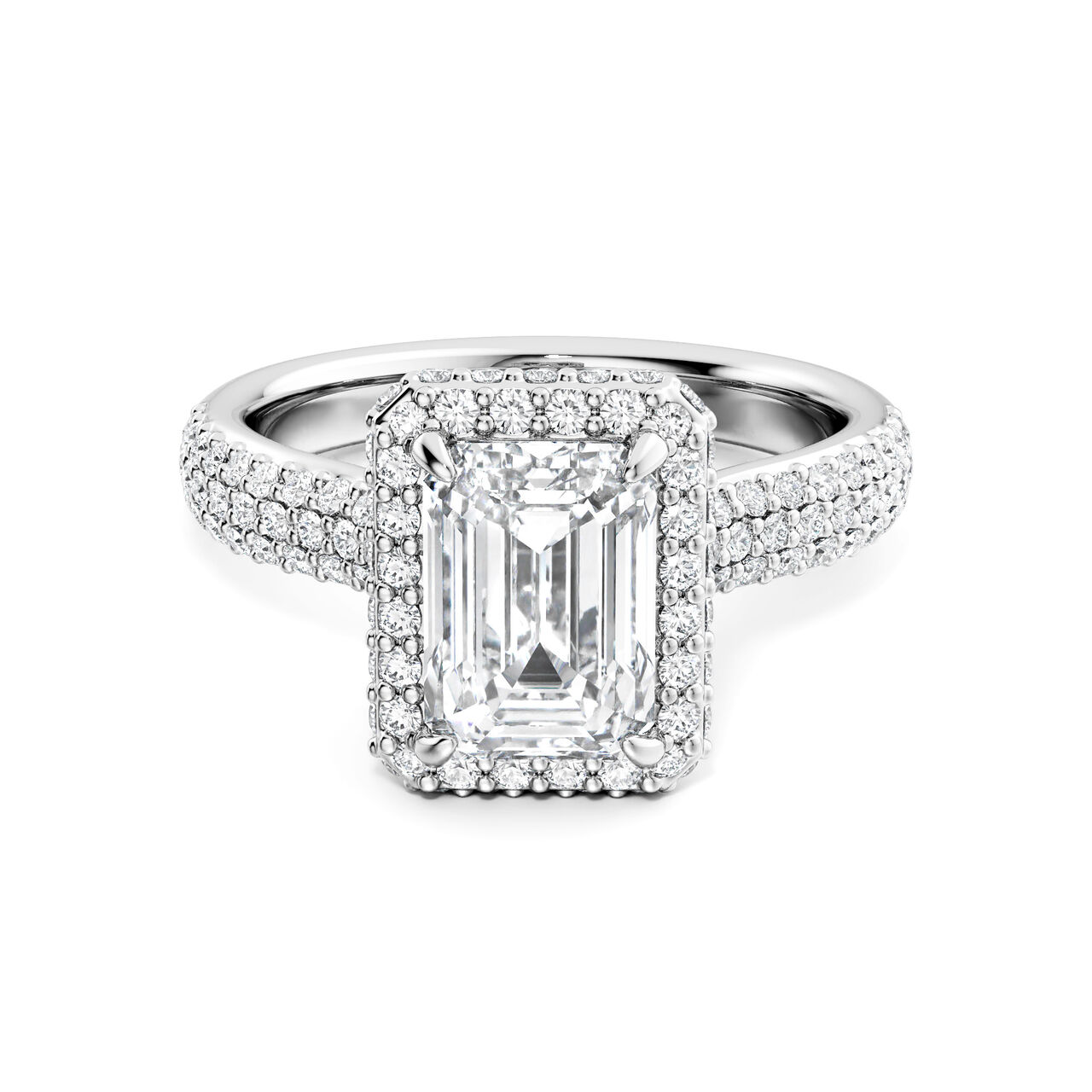 Birks Square Phillips Emerald Cut Diamond Engagement Ring With Single Halo And Diamond Band image number 0