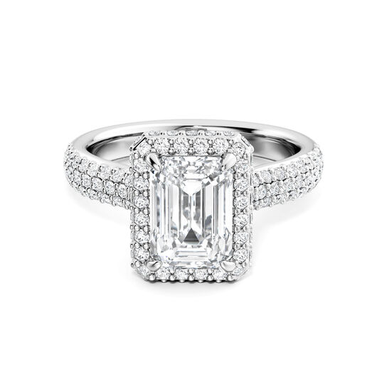 Birks Square Phillips Emerald Cut Diamond Engagement Ring With Single Halo And Diamond Band image number 0