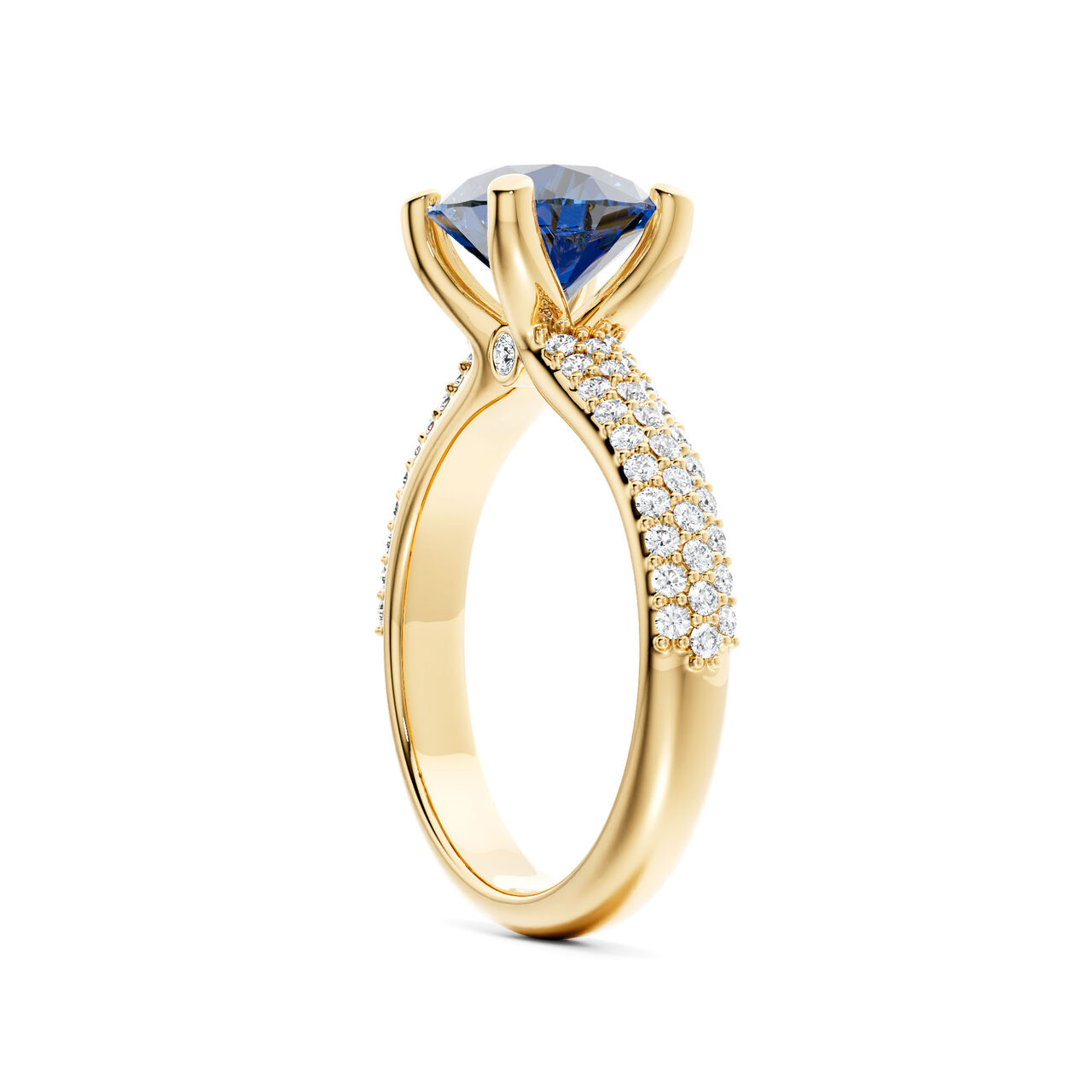 Birks Blue Sapphire Yellow Gold Pav&eacute; Solitaire Engagement Ring image number 1