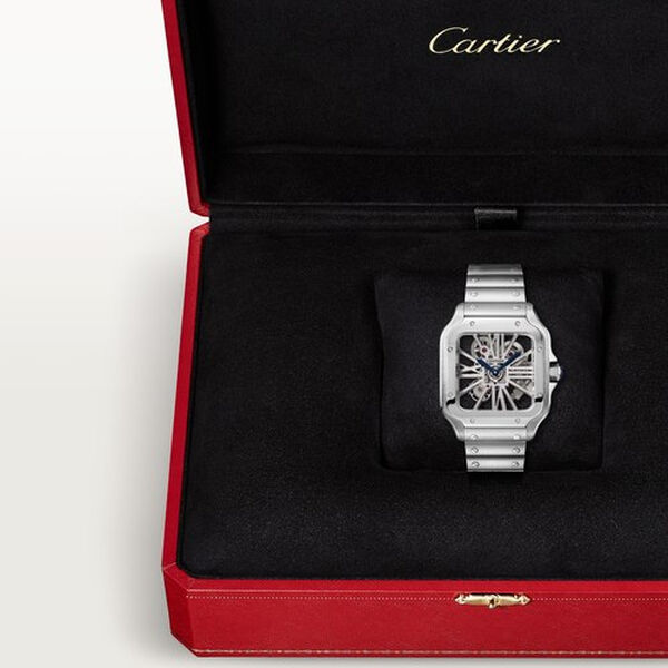 Santos de Cartier Skeleton 40 mm manuelle en acier inoxydable, grand modèle