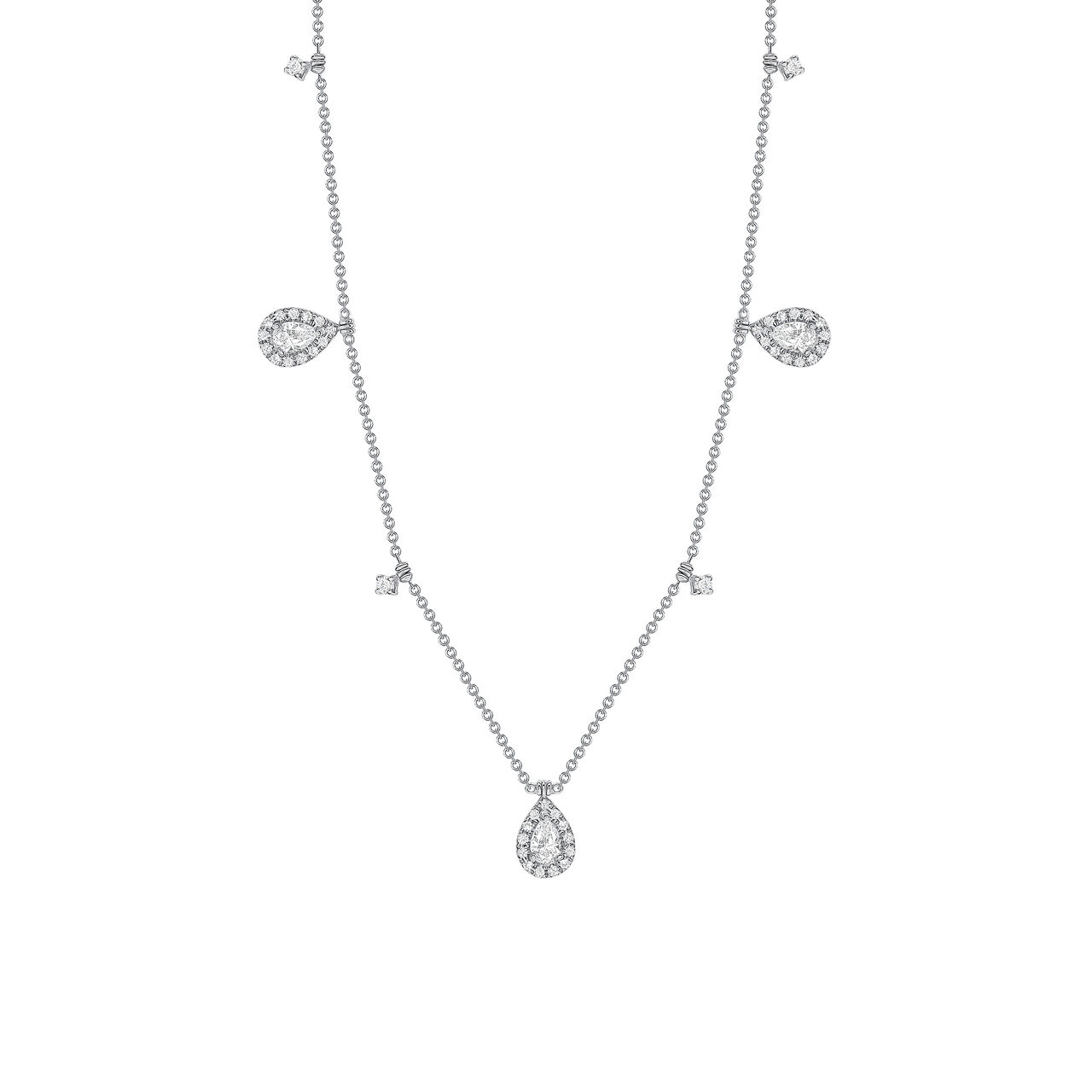 Uneek Cascade Halo Pear White Gold and Diamond Station Necklace LVNWF374W image number 0