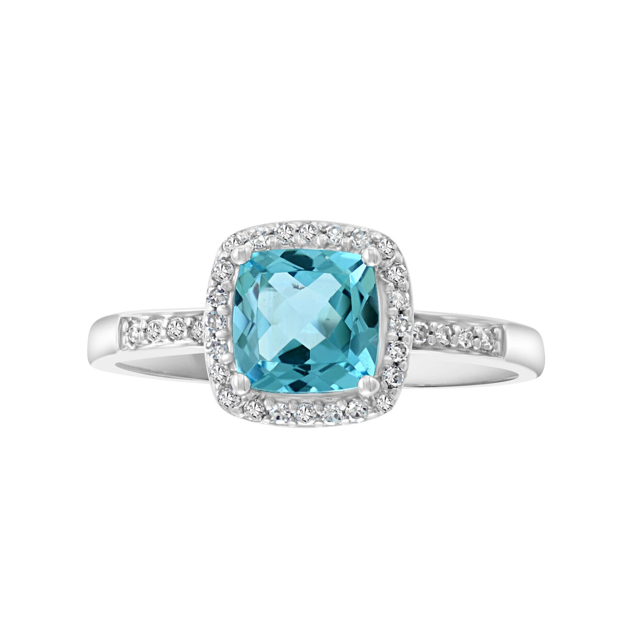 Salon White Gold Cushion Cut swiss blue topaz and Diamond Ring image number 0