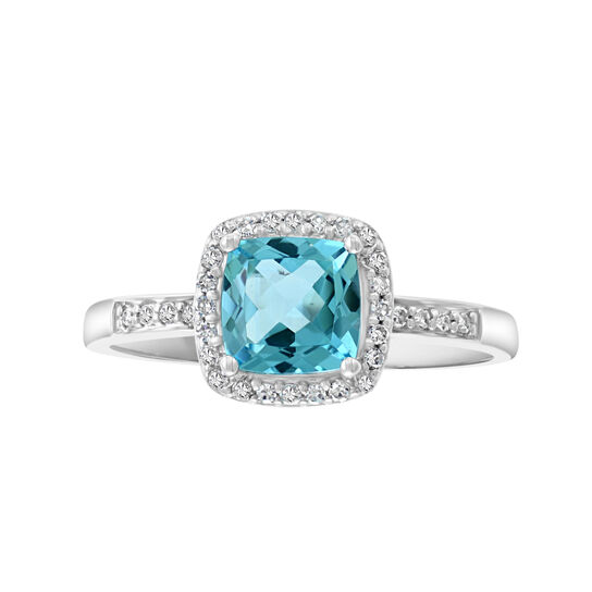 Salon White Gold Cushion Cut swiss blue topaz and Diamond Ring image number 0