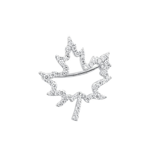 Birks Essentials Maple Leaf Diamond Brooch, White Gold image number 0