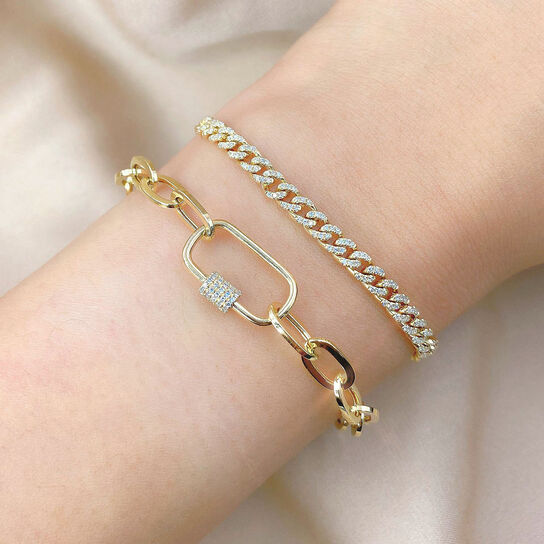 Yellow Gold Chain Bracelet with Diamonds On Model image number 1
