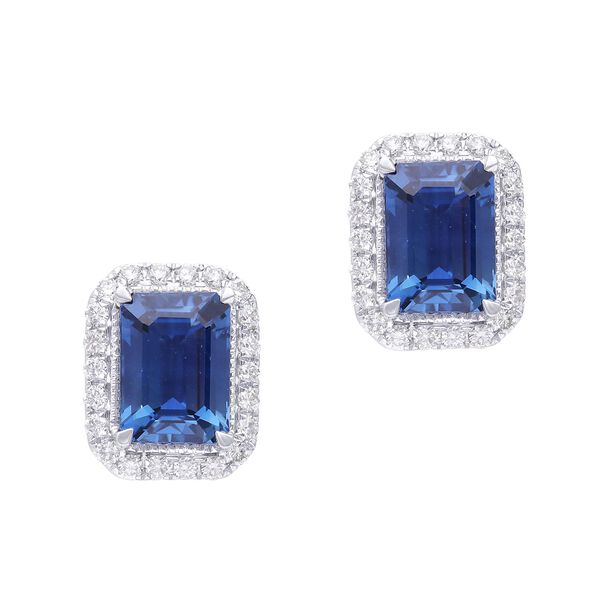 Blue Sapphire and Diamond Halo Stud Earrings