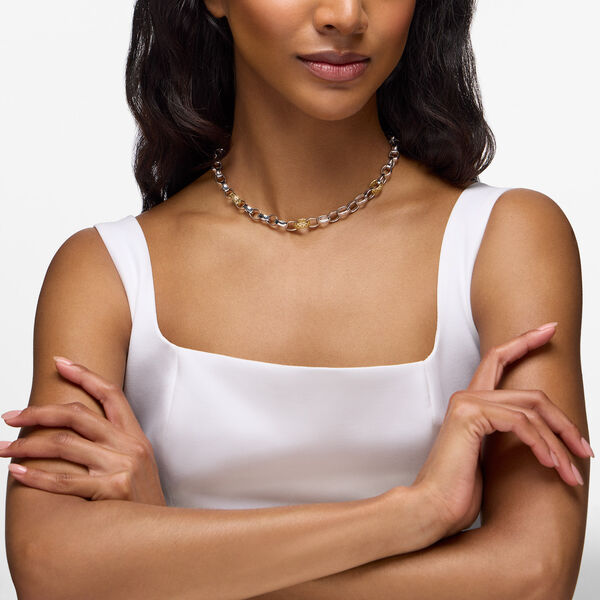 Yellow Gold and Sterling Silver Link Necklace, 3 Gold Links
