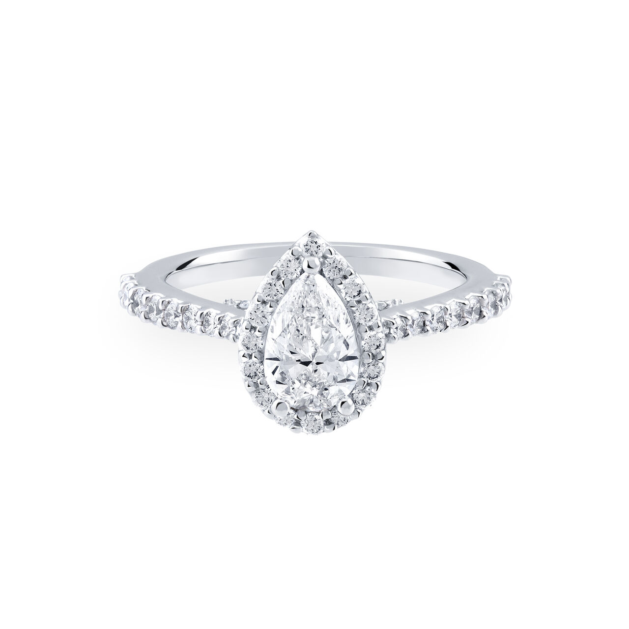 bijoux birks 1879 pear cut diamond engagement ring with single halo and diamond band eshp image number 0