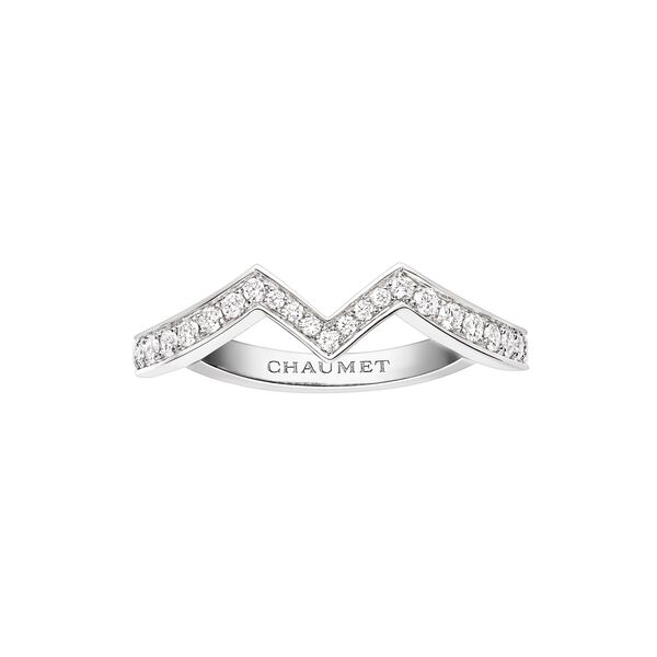 Alliance Joséphine Amour d'Aigrette en platine. pavé de diamants